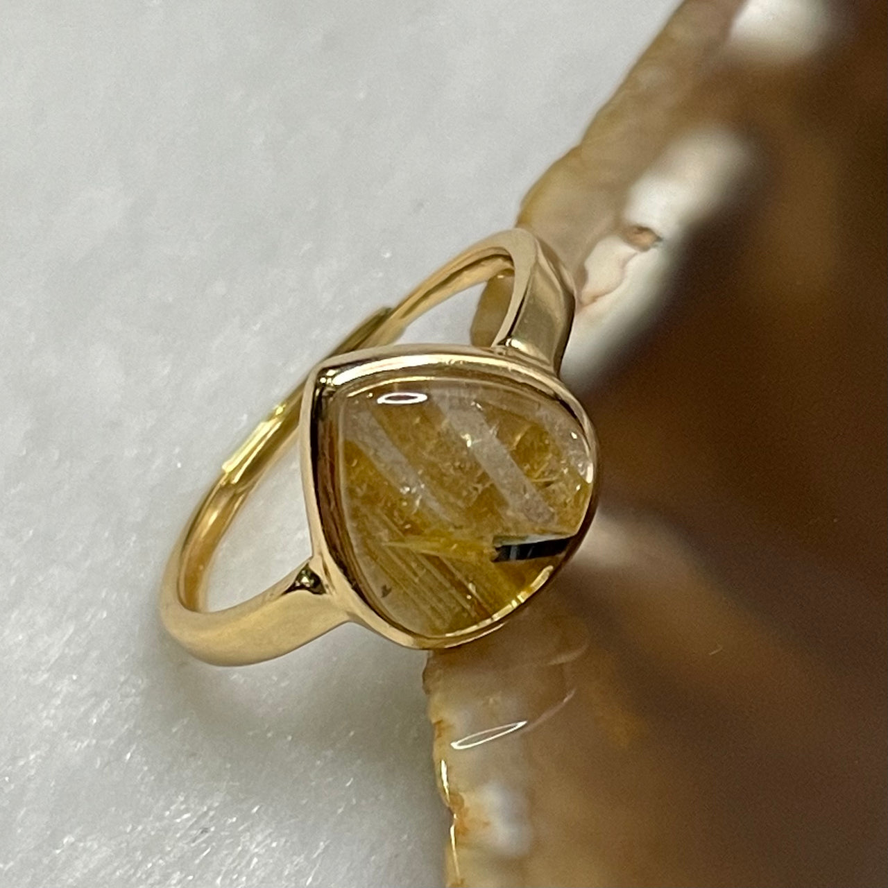 Natural Golden Rutilated Quartz 925 Silver Ring Size Adjustable 2.12g 11.3 by 9.0 by 4.4mm - Huangs Jadeite and Jewelry Pte Ltd