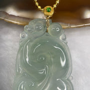 Grand Master Certified Type A Icy Sky Blue Jade Jadeite Ruyi Pendant with 18K Clasp and Gold Plated Chain - 10.92g 39.2 by 25.7 by 5.0 mm - Huangs Jadeite and Jewelry Pte Ltd