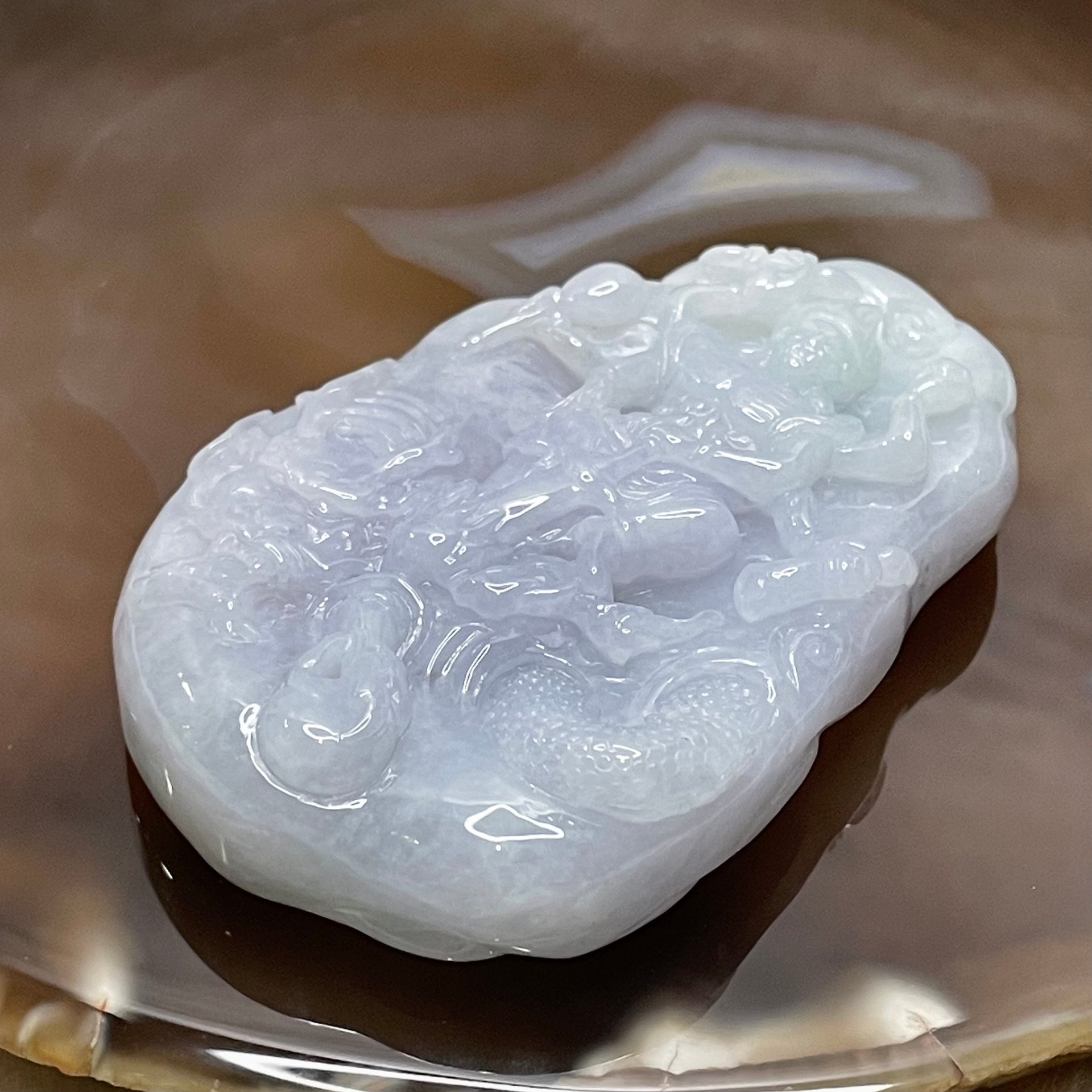 Type A Faint Green & Lavender Jade Jadeite Thousand Hand Guan Yin & Dragon Pendant - 84.6g 66.2 by 44.7 by 14.0mm - Huangs Jadeite and Jewelry Pte Ltd