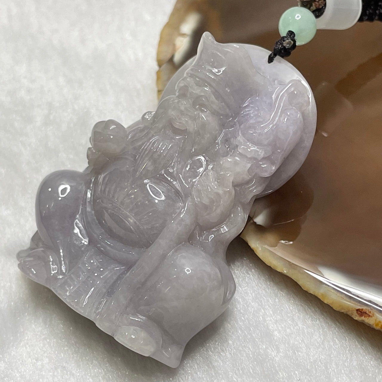 Type A Light Lavender Jade Jadeite Tu Di Gong 57.43g 53.1 by 40.3 by 16.1mm - Huangs Jadeite and Jewelry Pte Ltd