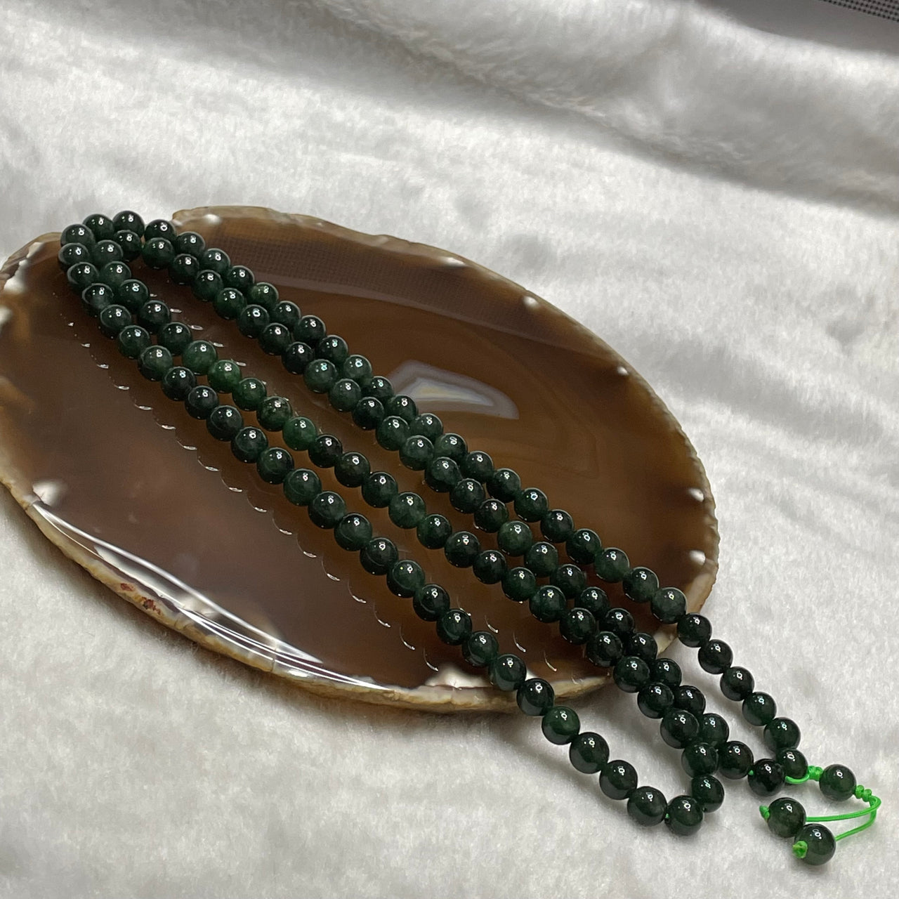 Type A Dark Green Jade Jadeite Necklace 67.07g 7.2mm/bead 112 beads - Huangs Jadeite and Jewelry Pte Ltd