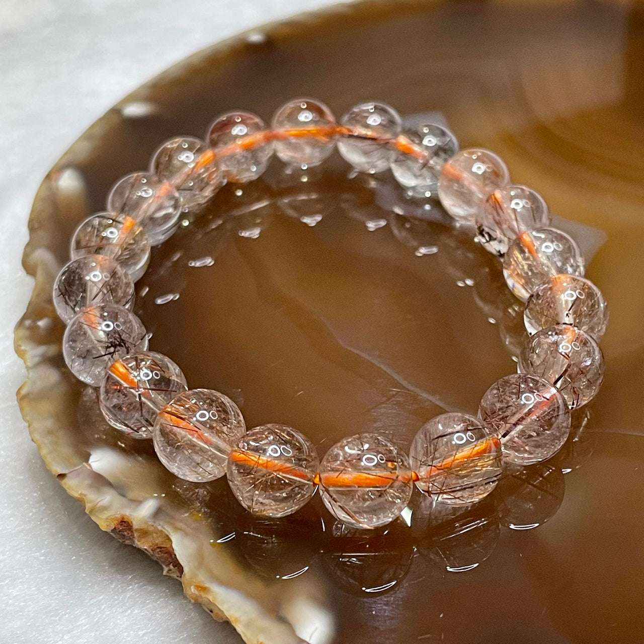 Natural Copper Rutilated Quartz 銅髮晶 25.34g 9.8mm/bead 20 beads - Huangs Jadeite and Jewelry Pte Ltd