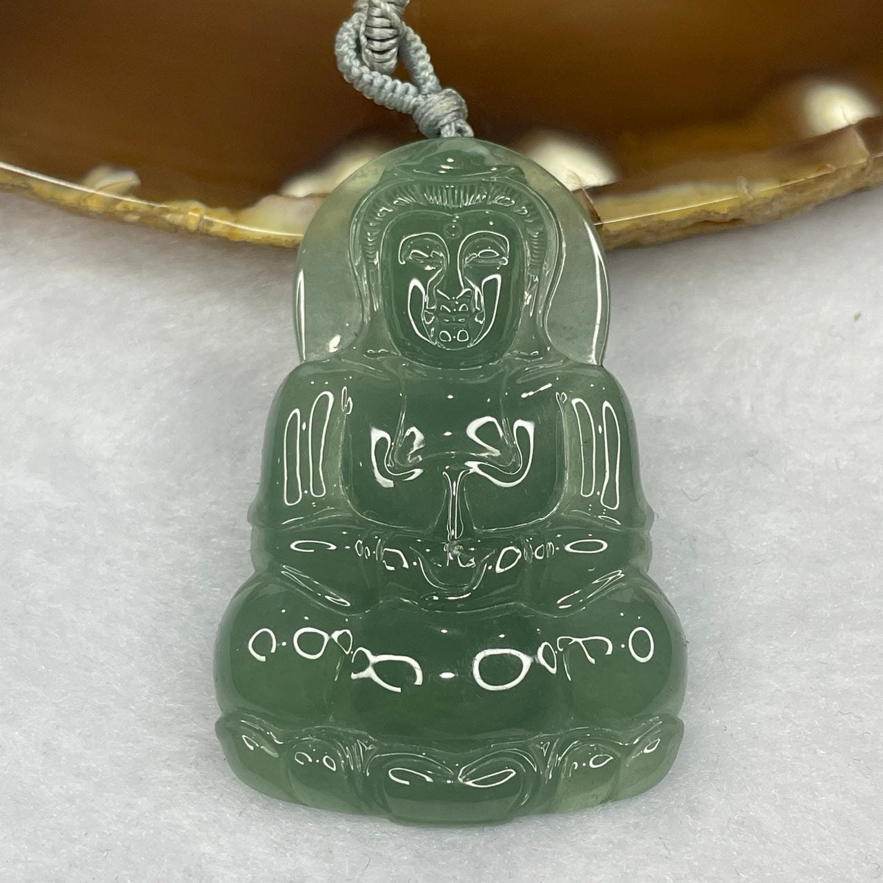 Type A Icy Green Guan Yin Jade Jadeite Pendant - 13.95g 45.8 by 30.1 by 4.9mm - Huangs Jadeite and Jewelry Pte Ltd