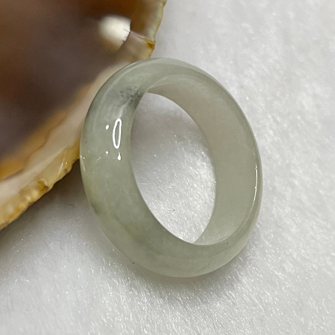 Type A Light Green with Grey Patches Jade Jadeite Ring 3.54g US8 HK17.5 Thickness 6.6 by 3.1mm Inner Diameter 18.1mm - Huangs Jadeite and Jewelry Pte Ltd