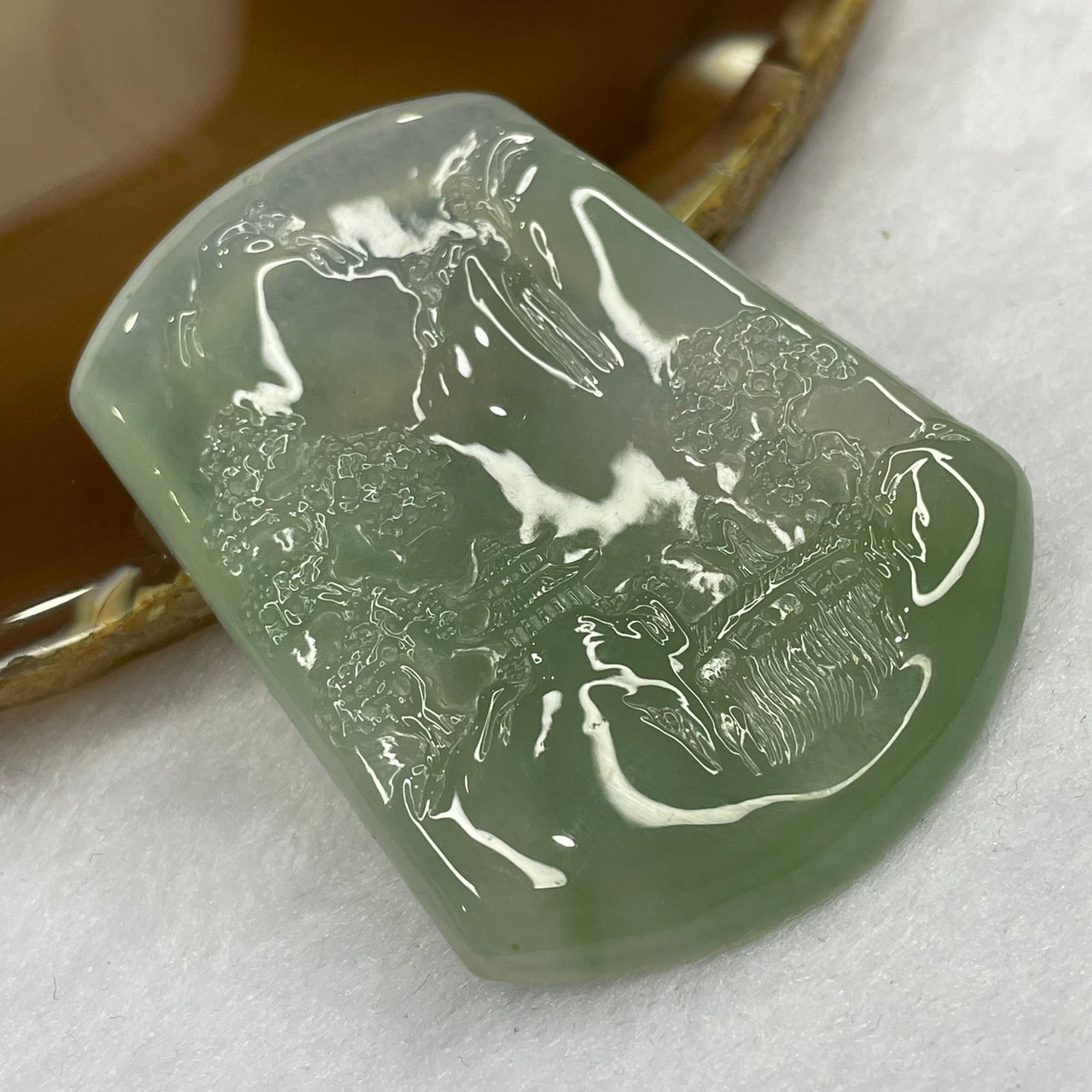 Grand Master Certified High Icy Type A Green Jadeite Shan Shui Pendant 23.48g 53.2 by 40.0 by 5.2mm - Huangs Jadeite and Jewelry Pte Ltd