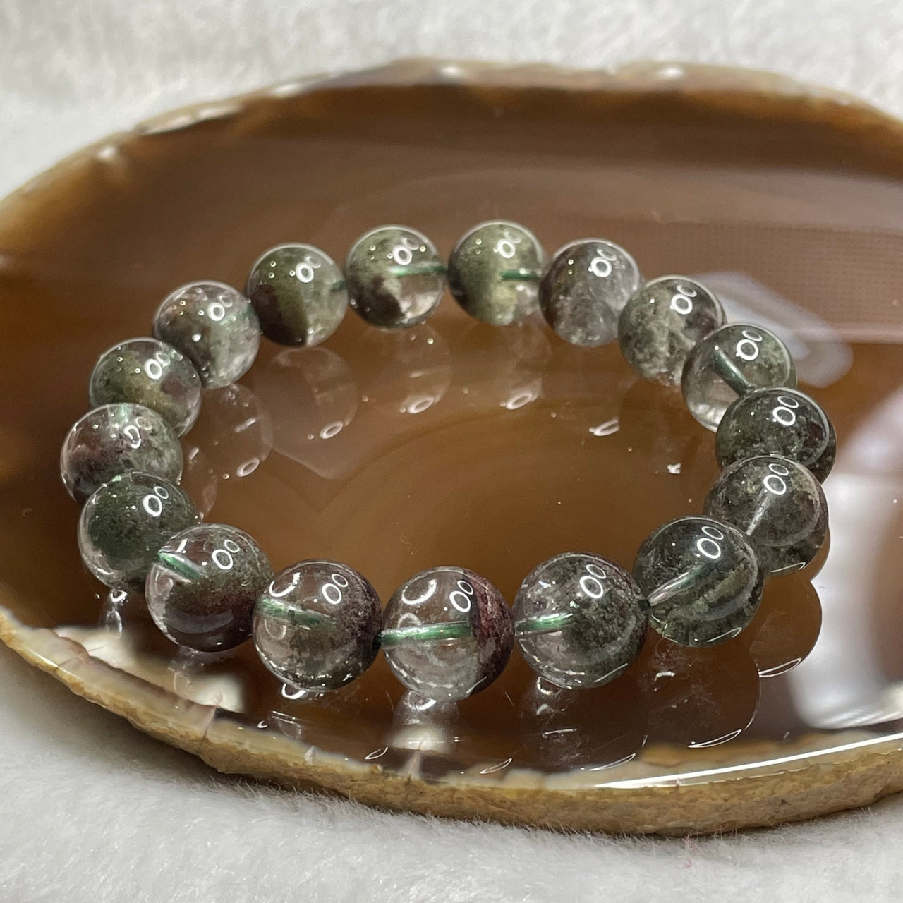 Natural Green Phantom Quartz Crystal Bracelet 41.8g 12.2mm/bead 17 beads - Huangs Jadeite and Jewelry Pte Ltd