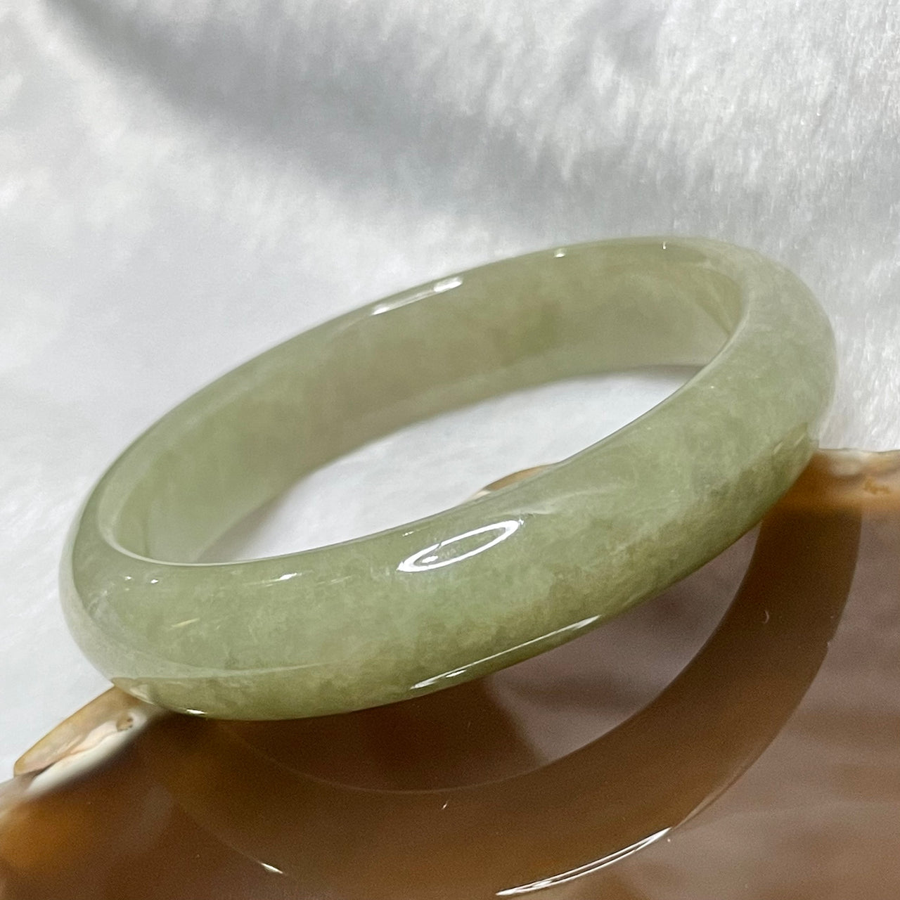 Type A Faint Green & Yellow Jade Jadeite Bangle - 36.43g Inner Diameter 53.6mm Thickness 11.7 by 6.7mm - Huangs Jadeite and Jewelry Pte Ltd