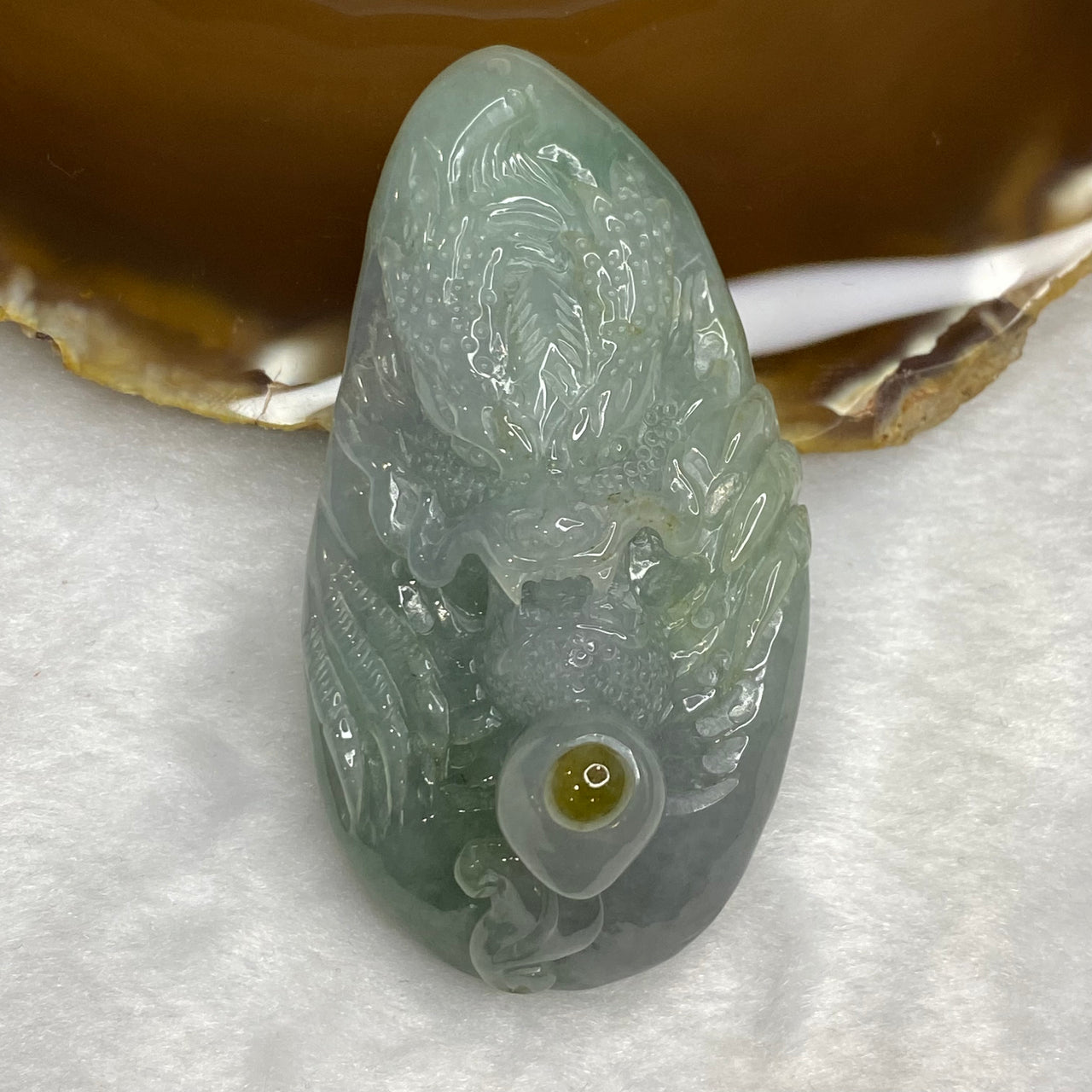 Type A Tri Color Lavender Green Yellow Dragon Ruyi Ball 77.76g 72.2 by 38.6 by 26.7mm - Huangs Jadeite and Jewelry Pte Ltd