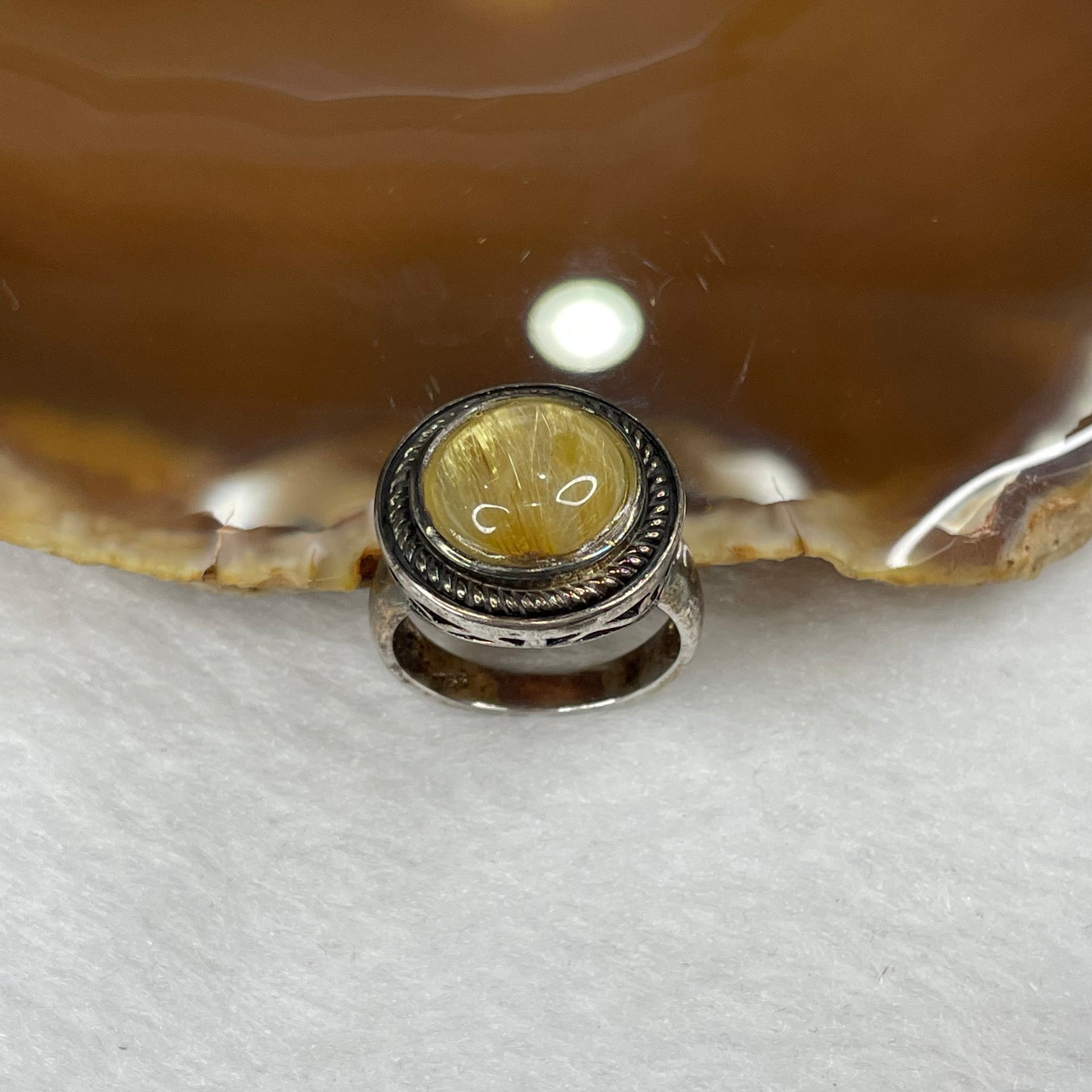 Natural Golden Rutilated Quartz 925 Silver Ring US 7 HK 17 6.17g 17.8 by 17.9 by 7.4mm - Huangs Jadeite and Jewelry Pte Ltd