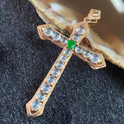 Type A Burmese Jade Jadeite 18k Rose Gold Cross - 2.82g 45.9 by 27.8 by 4.6mm - Huangs Jadeite and Jewelry Pte Ltd