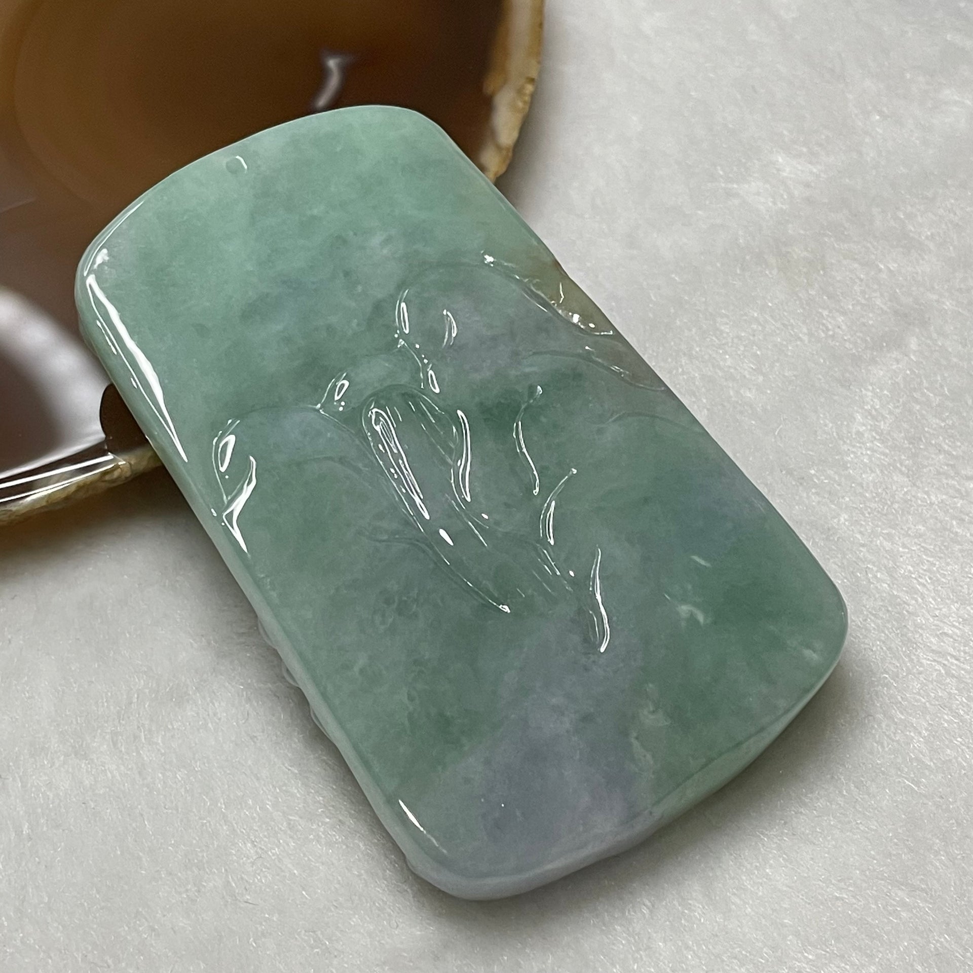 Type A Lavender & Green Guan Yin & Dragon Jade Jadeite 111.73g 78.5 by 47.7 by 12.6mm - Huangs Jadeite and Jewelry Pte Ltd