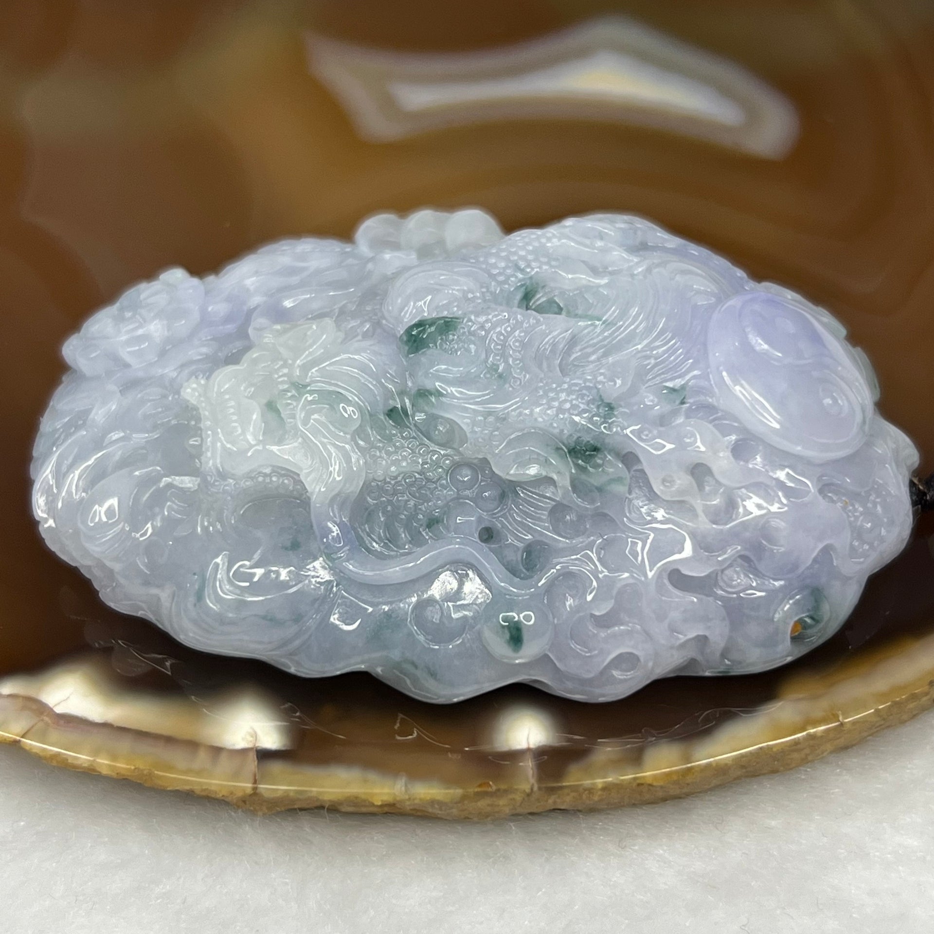 Type A Lavender and Green Piao Hua Jade Jadeite Dragon Pendant 103.24g 67.8 by 47.1 by 20.8 mm - Huangs Jadeite and Jewelry Pte Ltd