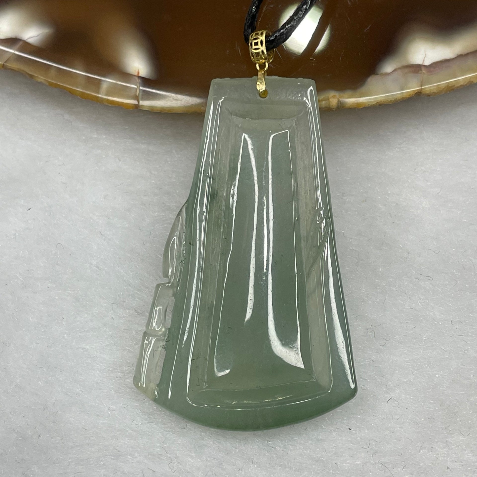 Type A Semi Icy Green Bamboo Pendant - 7.02g 39.0 by 23.3 by 5.4mm - Huangs Jadeite and Jewelry Pte Ltd