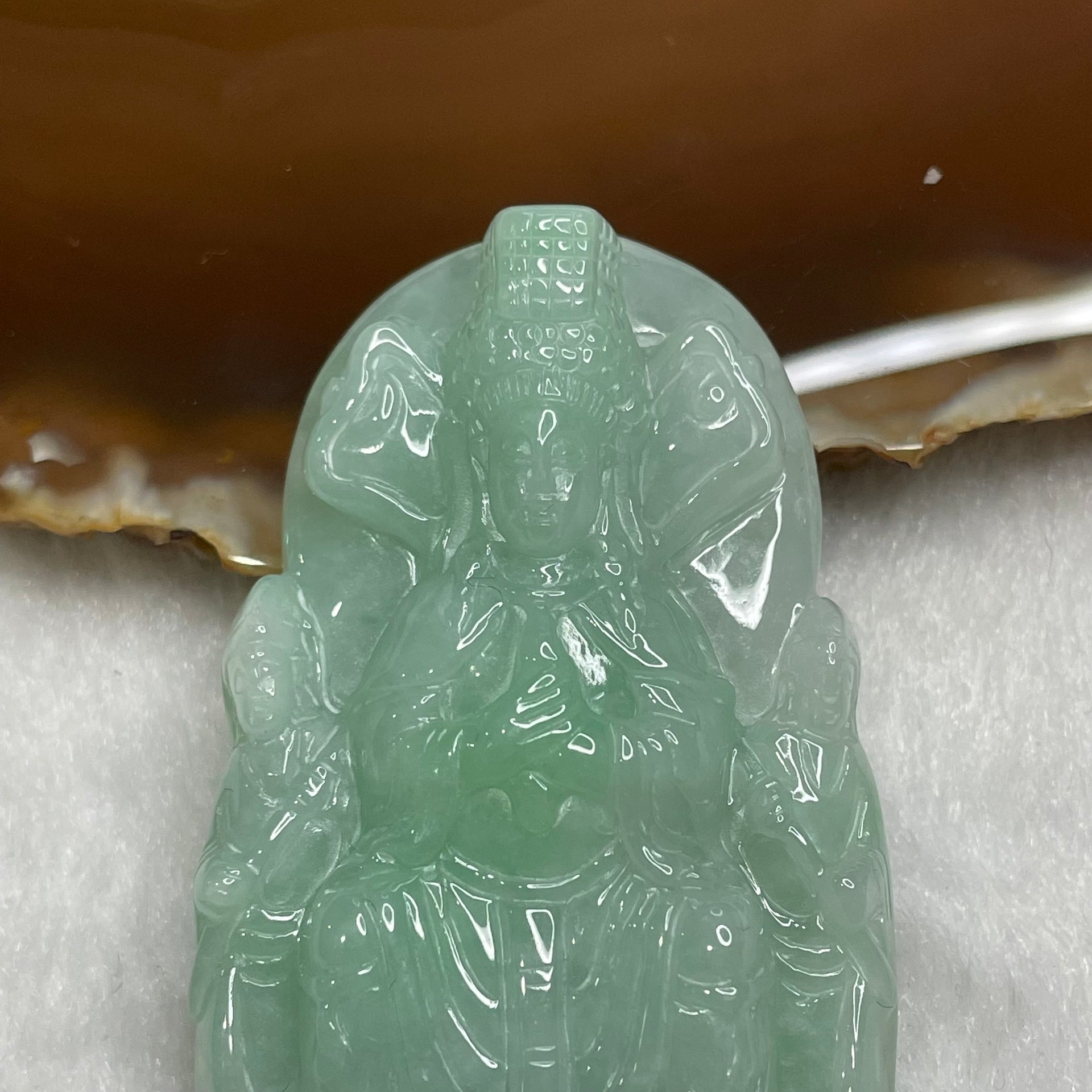 Rare Carving Apple Green Jade Jadeite 妈祖千里眼顺风耳 50.83g 70.3 by 34.8 by 10.3mm - Huangs Jadeite and Jewelry Pte Ltd