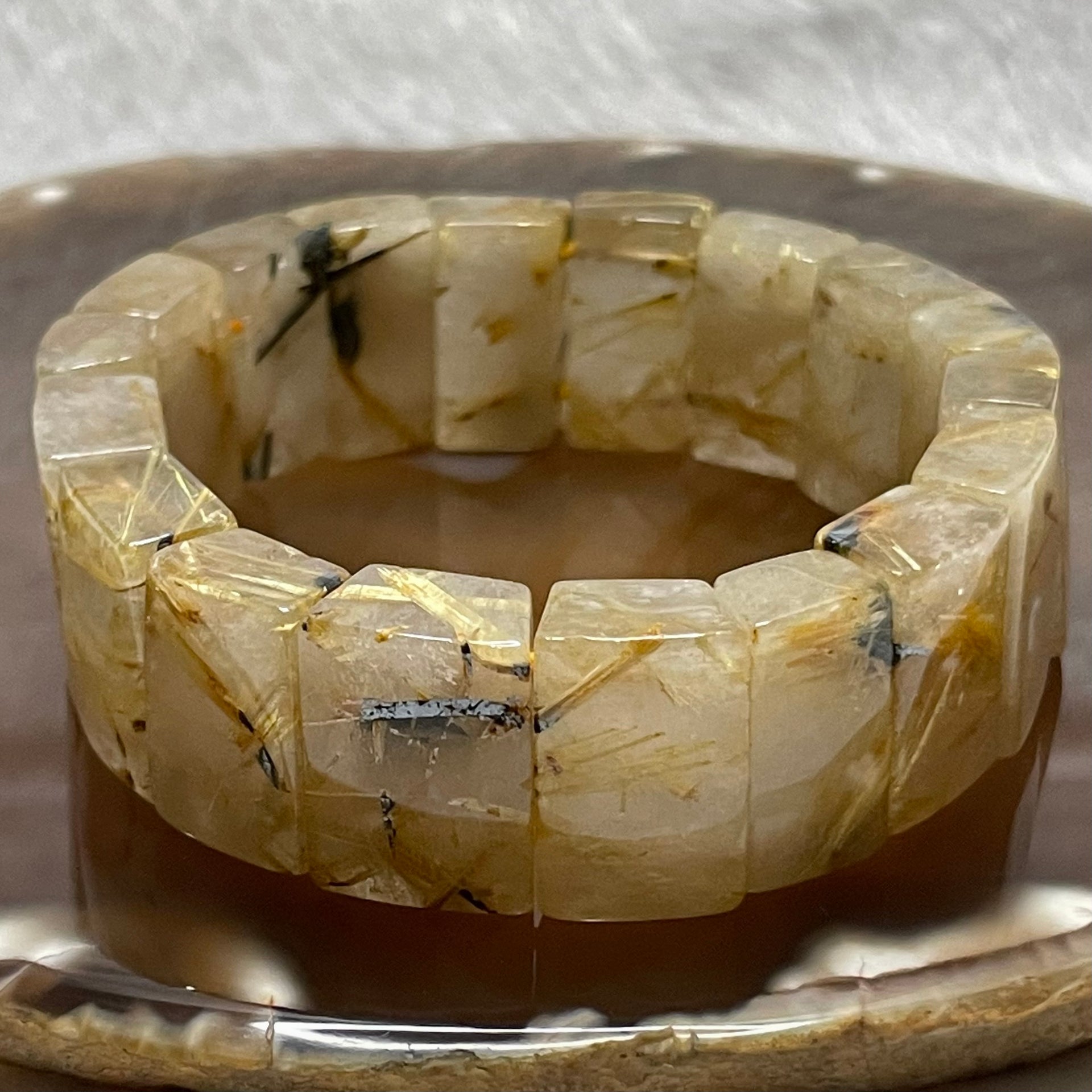 Natural Golden Rutilated Quartz Bracelet 手牌 - 69.26g 18.9 by 13.7 by 8.2mm/piece 18 pieces - Huangs Jadeite and Jewelry Pte Ltd