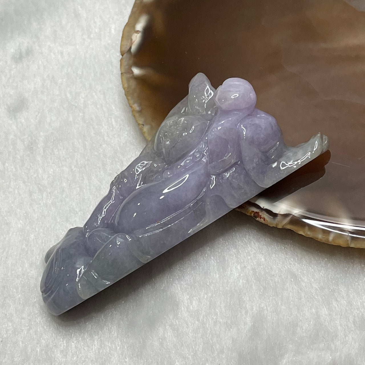 Type A Faint Green & Lavender Jade Jadeite Milo Buddha Pendant - 61.1g 84.2 by 40.1 by 20.2mm - Huangs Jadeite and Jewelry Pte Ltd