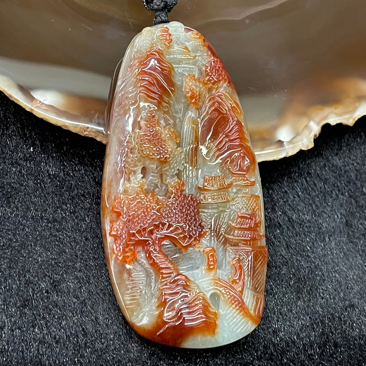 Type A Burmese Red Shan Shui Jade Jadeite Pendant with NGI cert - 53.83g 74.10 by 38.75 by 11.15mm - Huangs Jadeite and Jewelry Pte Ltd