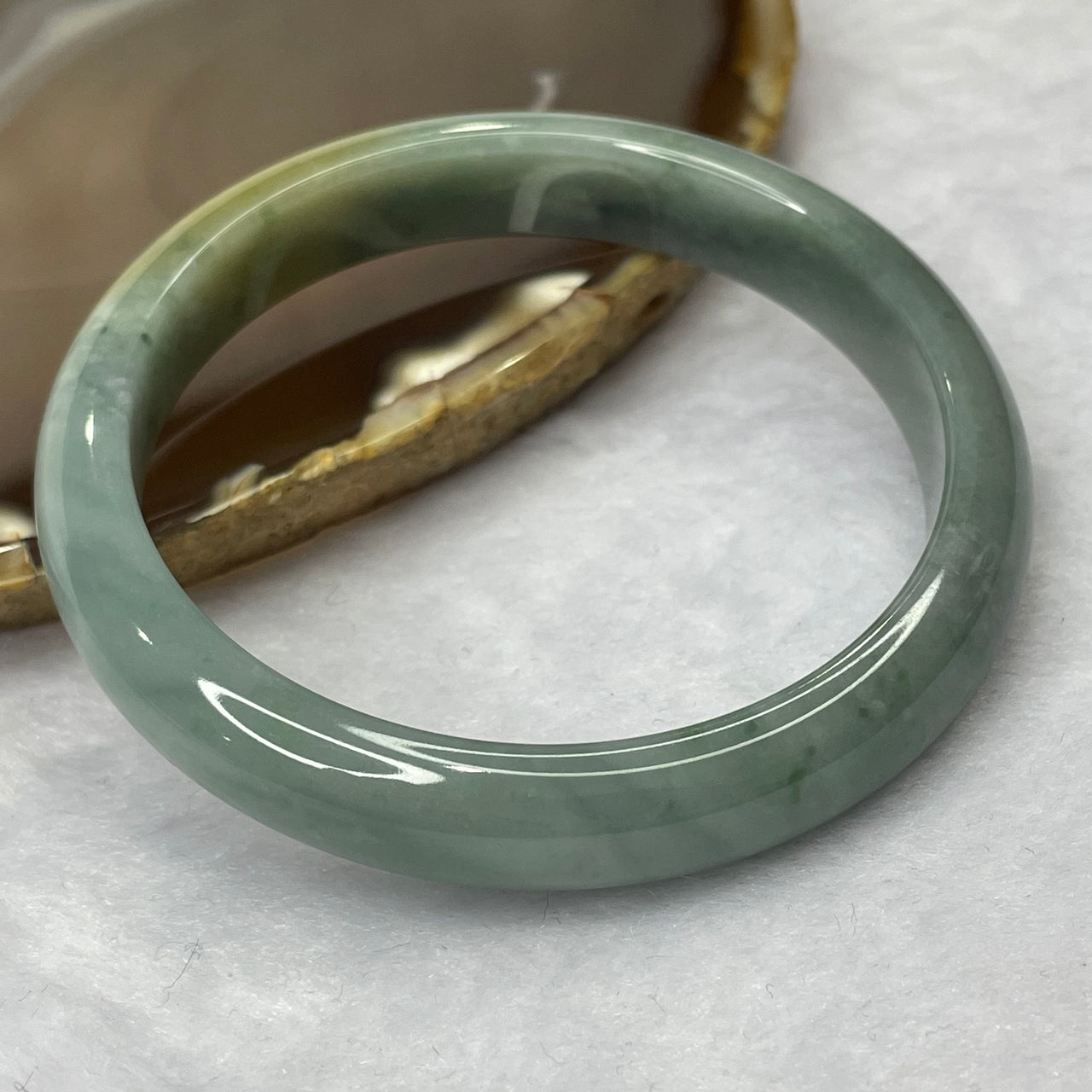 Type A Blueish Green and Yellow Jadeite Bangle 38.95g inner diameter 56.1mm 10.6 by 6.8mm - Huangs Jadeite and Jewelry Pte Ltd