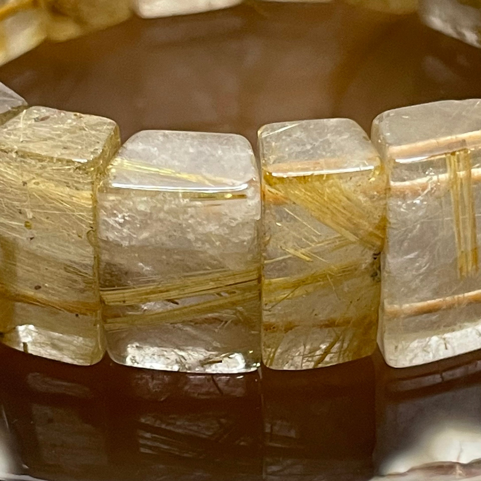 Natural Golden Rutilated Quartz Bracelet 手牌 - 62.93g 18.3 by 7.6mm/piece 18 pieces - Huangs Jadeite and Jewelry Pte Ltd