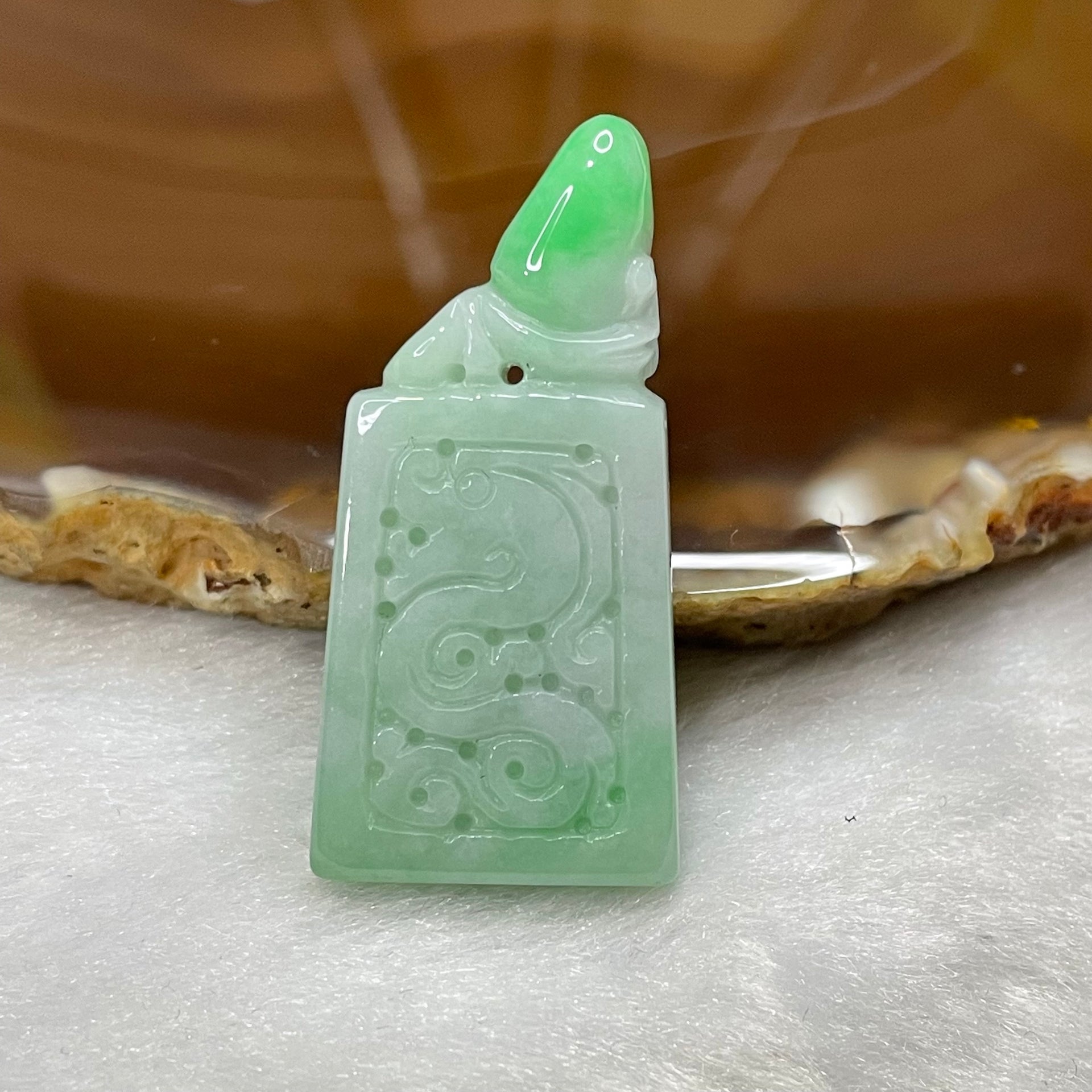 Type A Green Jade Jadeite Dragon Pendant 10.68g 39.1 by 18.8 by 6.5mm - Huangs Jadeite and Jewelry Pte Ltd