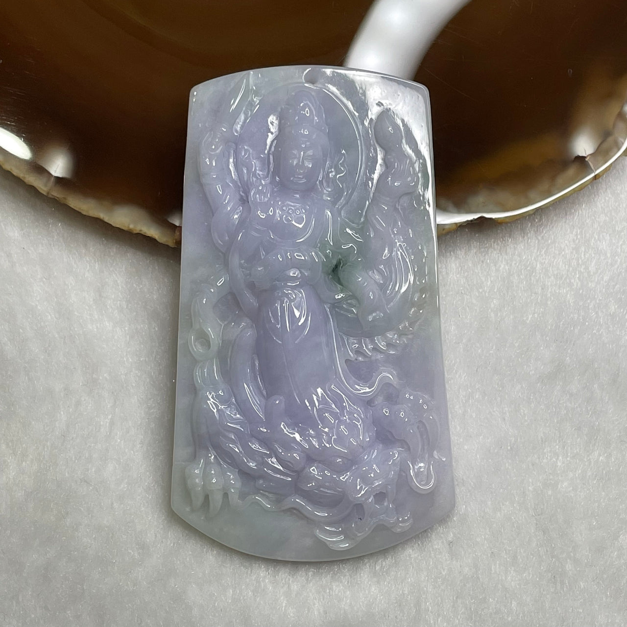 Type A Lavender Jade Jadeite Guan Yin 51.36g 70.5 by 40.1 by 9.1mm - Huangs Jadeite and Jewelry Pte Ltd