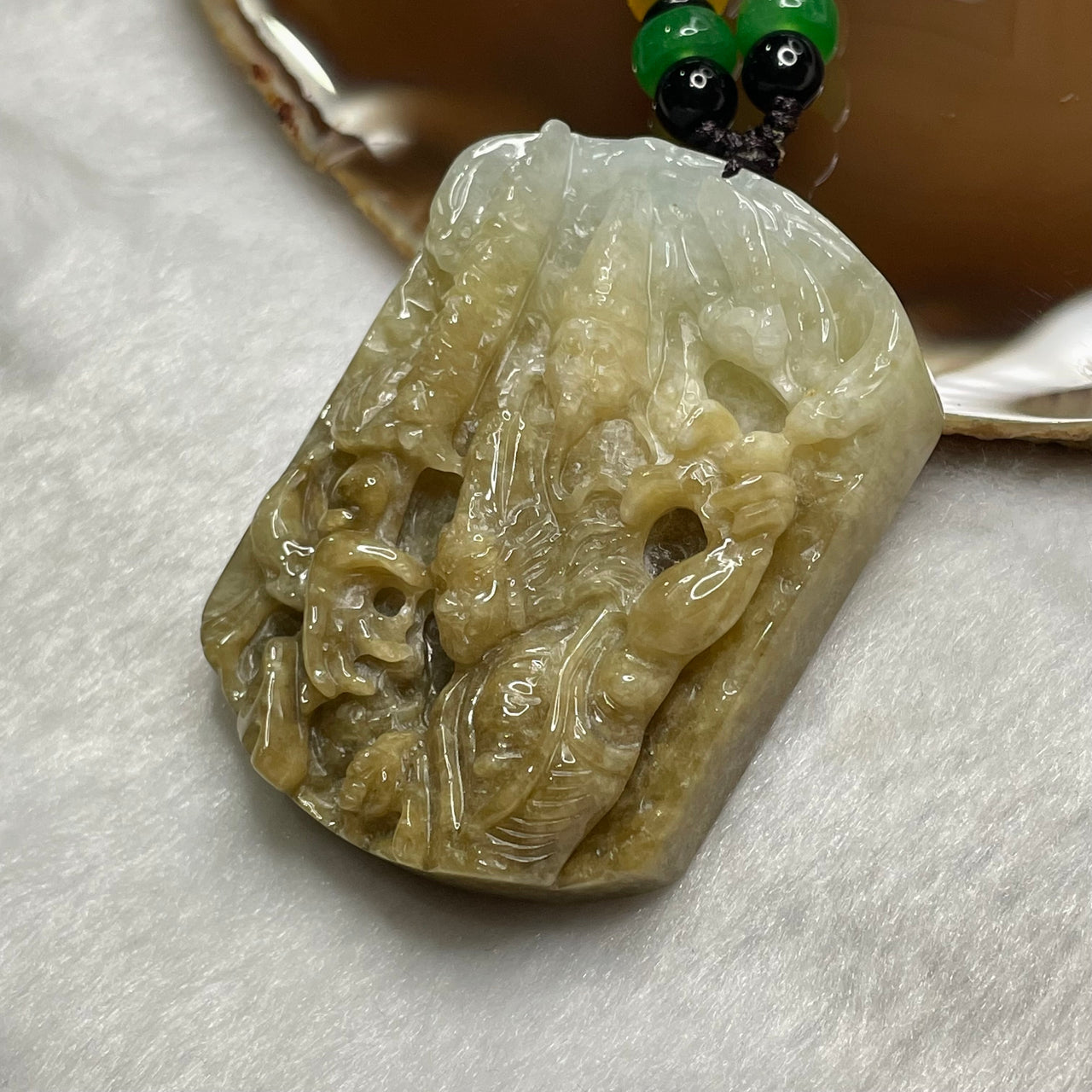 Type A Yellowish Brown Jade Heibai Wuchang 黑白无常 Hell Gods of Wealth 66.58g 53.7 by 39.7 by 13.3mm - Huangs Jadeite and Jewelry Pte Ltd