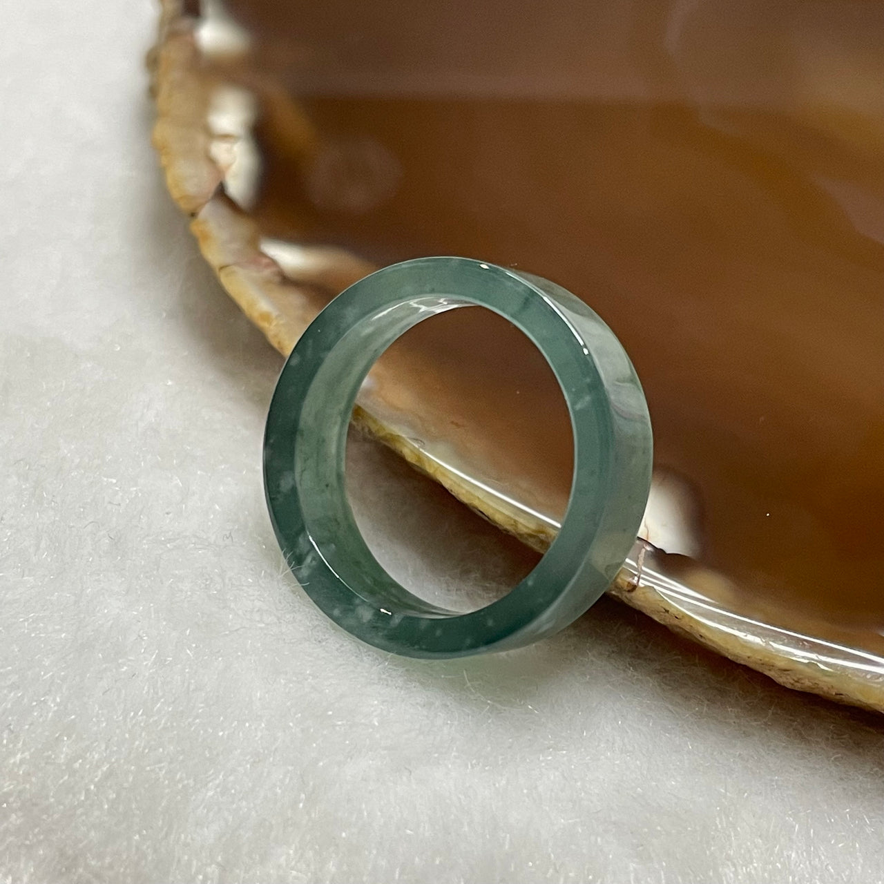 Type A Semi Icy Blueish Green Jade Jadeite Ring 3.1g US8 HK16.5 Inner Diameter 18.2mm Thickness: 5.9 by 2.6mm - Huangs Jadeite and Jewelry Pte Ltd