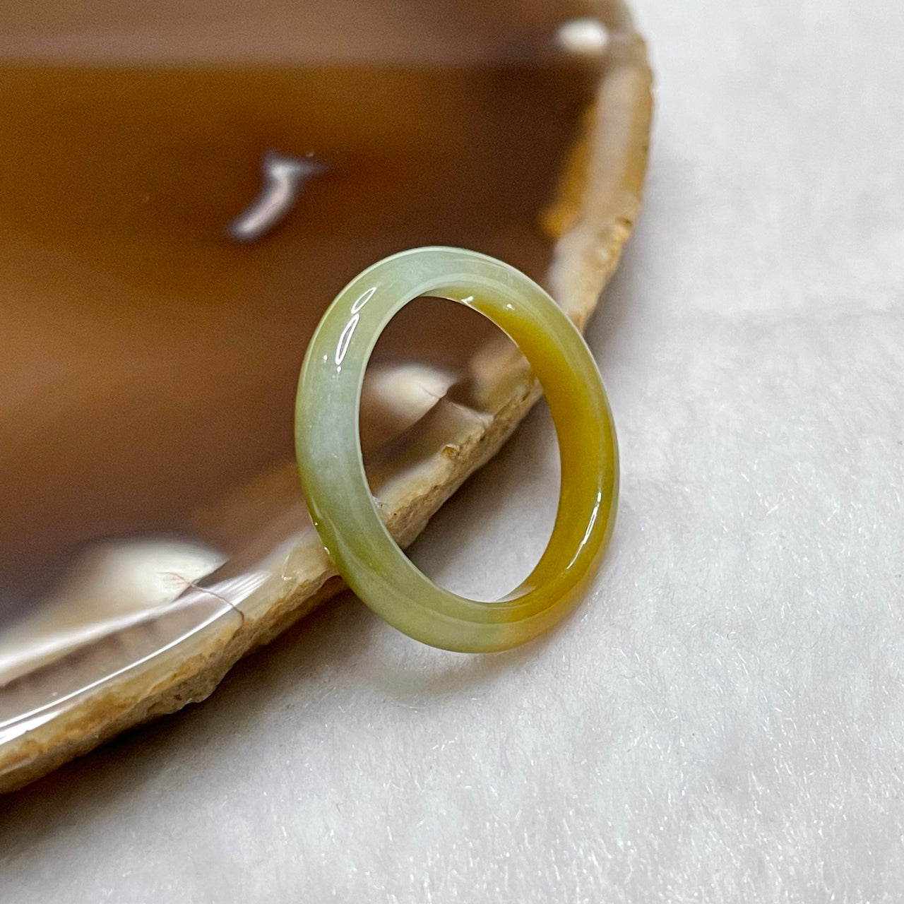 Type A Yellow Jade Jadeite Ring 1.63g US6.75 HK15 Inner Diameter 17.1mm Thickness: 3.9 by 2.8mm - Huangs Jadeite and Jewelry Pte Ltd