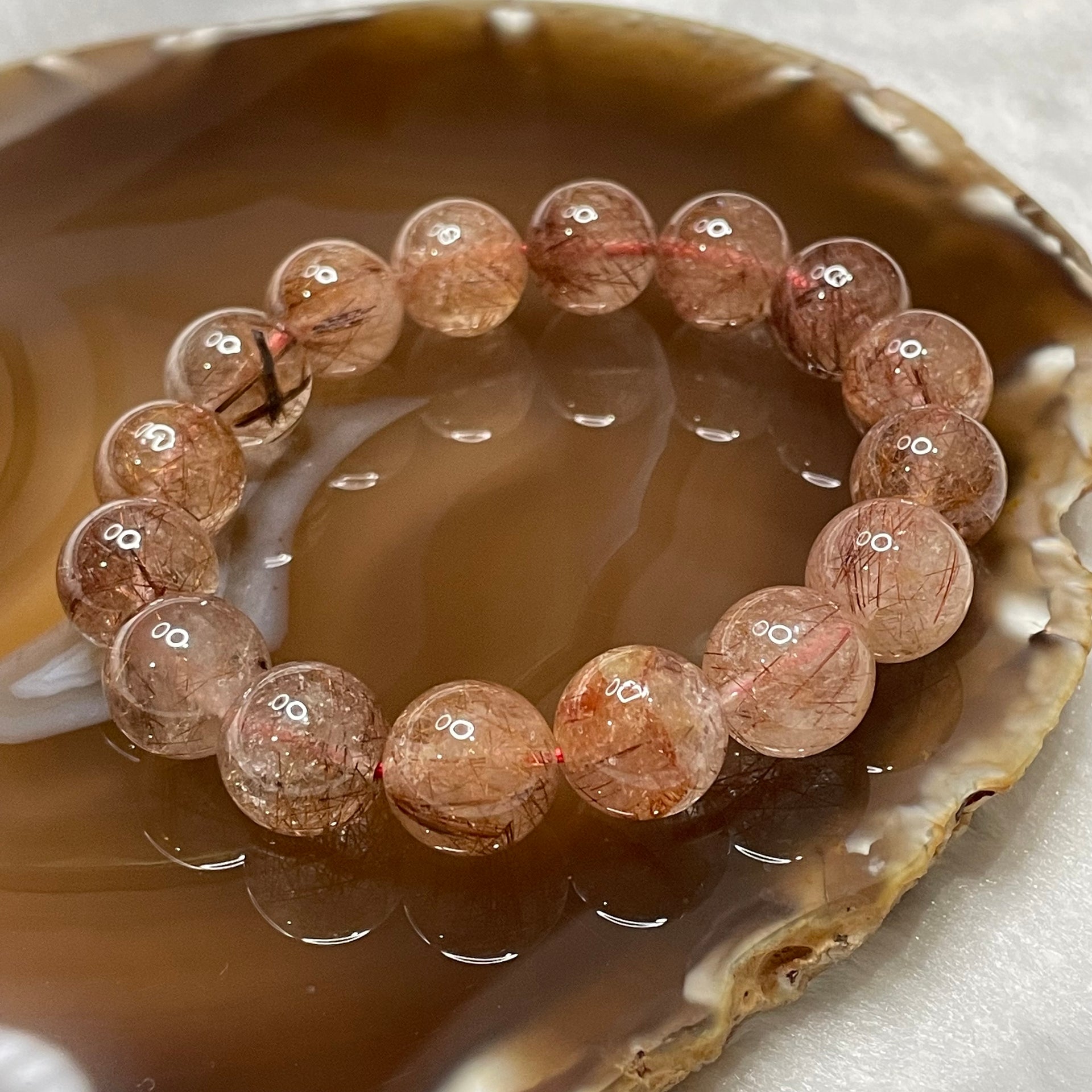 Natural Copper Rutilated Quartz 銅髮晶 40.57g 12.2mm/bead 16 beads - Huangs Jadeite and Jewelry Pte Ltd