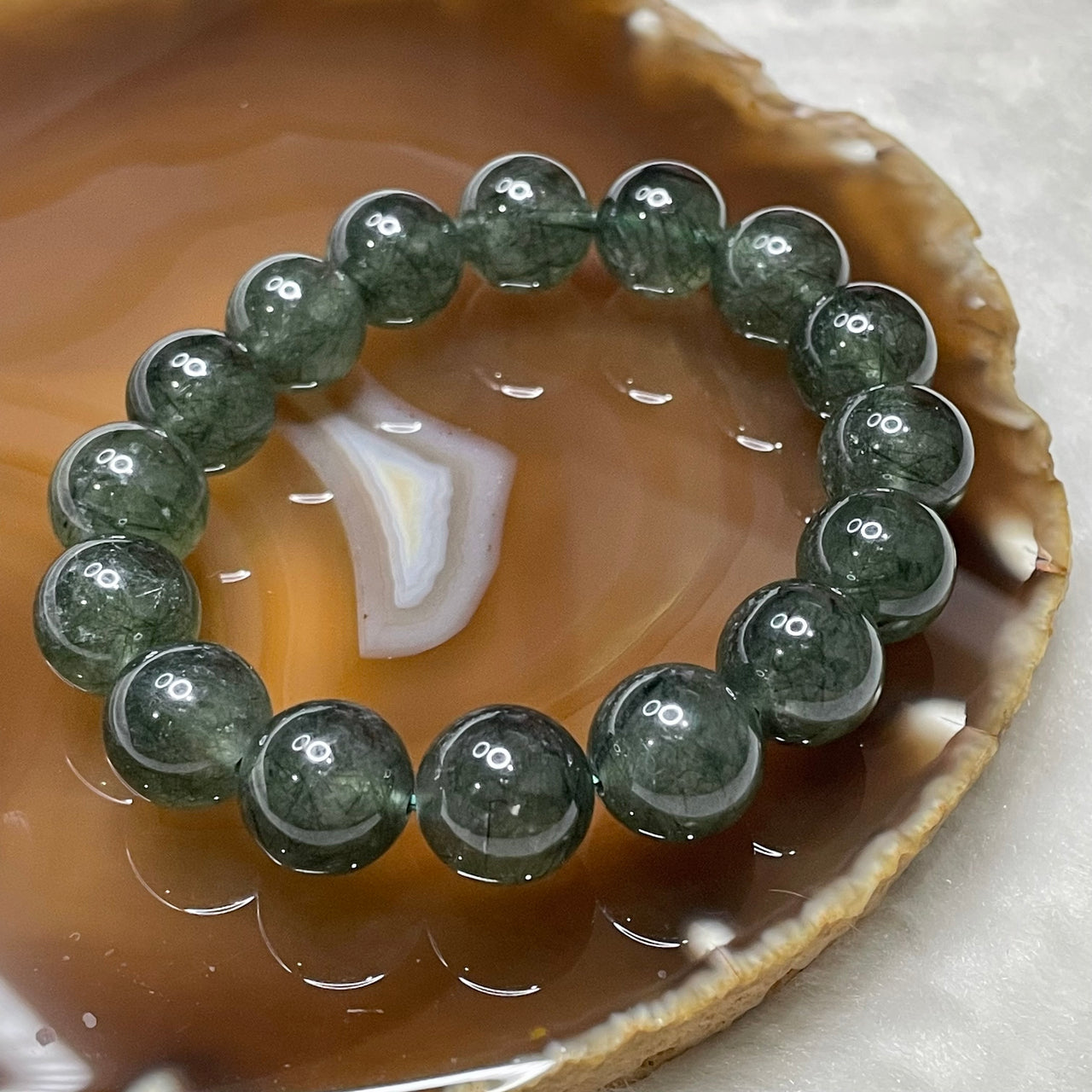 Natural Green Rutilated Quartz Bracelet 47.7g 13.3mm/bead 16 beads - Huangs Jadeite and Jewelry Pte Ltd