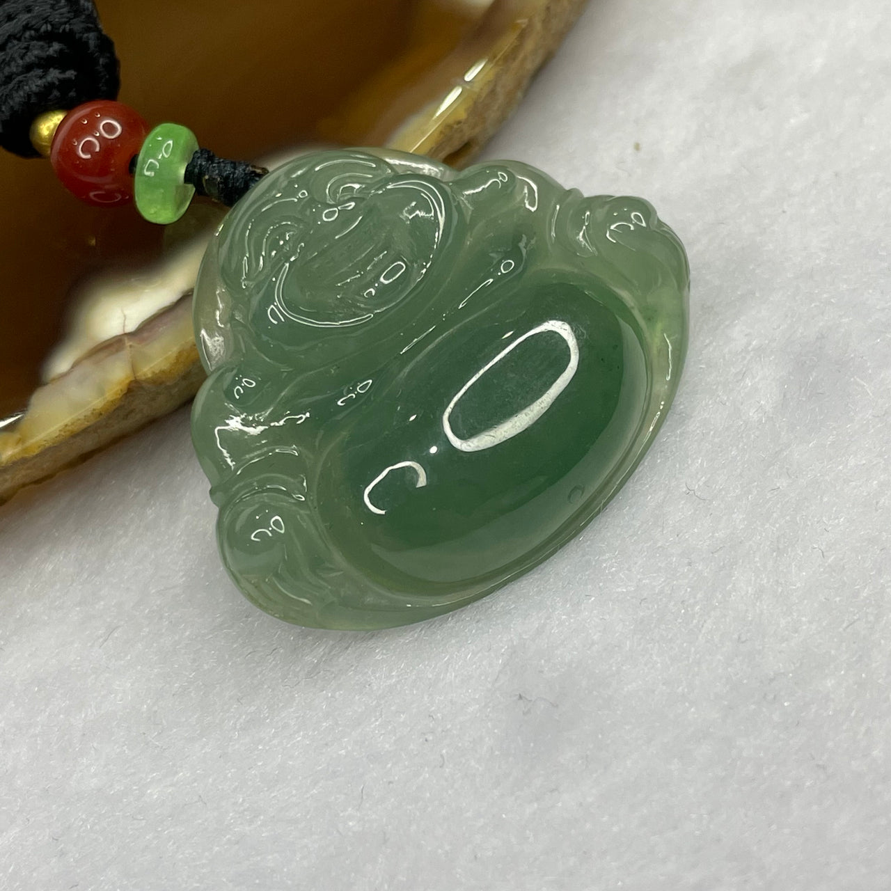 Type A Icy Green Milo Buddha Jade Jadeite Pendant - 8.61g 28.1 by 34.0 by 6.6mm - Huangs Jadeite and Jewelry Pte Ltd