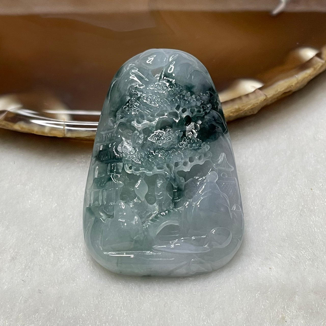 Type A Semi Icy Blueish Green Jade Jadeite Shan Shui 39.04g 54.4 by 35.3 by 11.2mm - Huangs Jadeite and Jewelry Pte Ltd