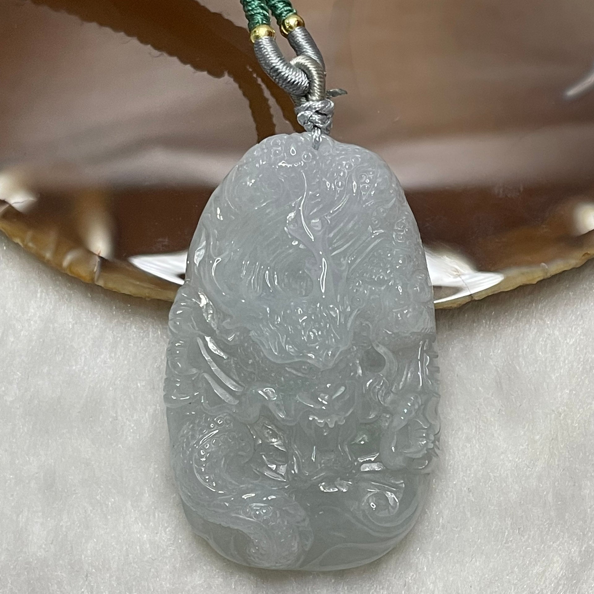 Type A Faint Green Jade Jadeite Dragon Necklace - 47.2g 55.7 by 34.4 by 14.8mm - Huangs Jadeite and Jewelry Pte Ltd