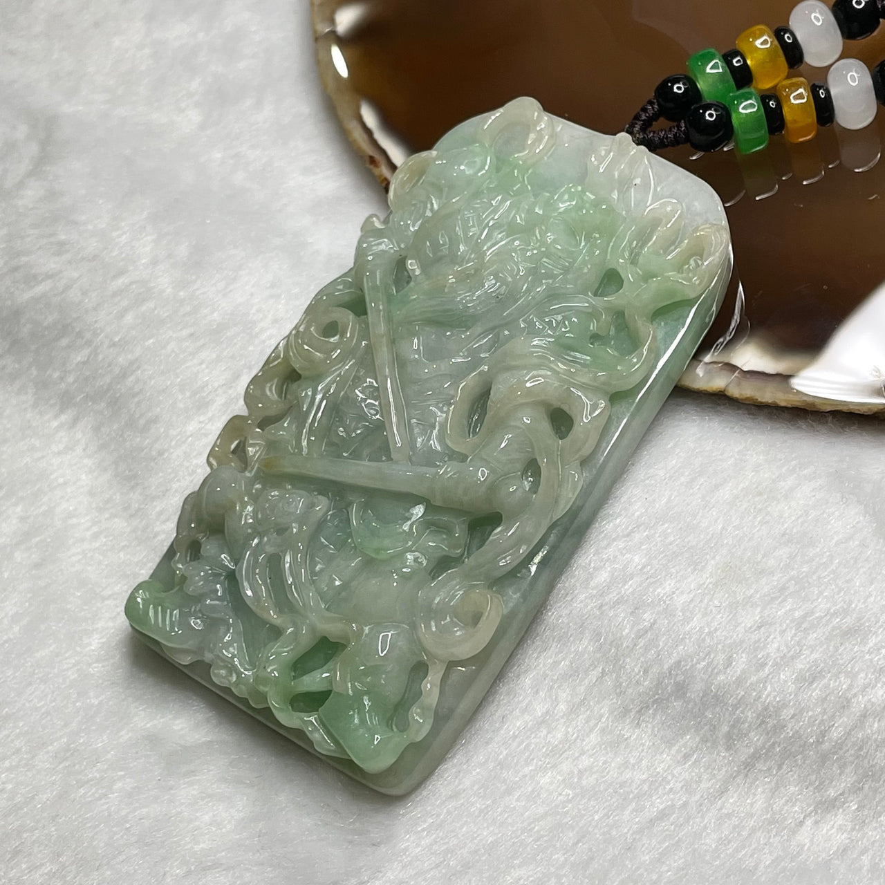 Rare Carving Type A Yellow & Green Jade Jadeite Menshen (门神) 113.35g 81.0 by 44.4 by 12.7mm - Huangs Jadeite and Jewelry Pte Ltd