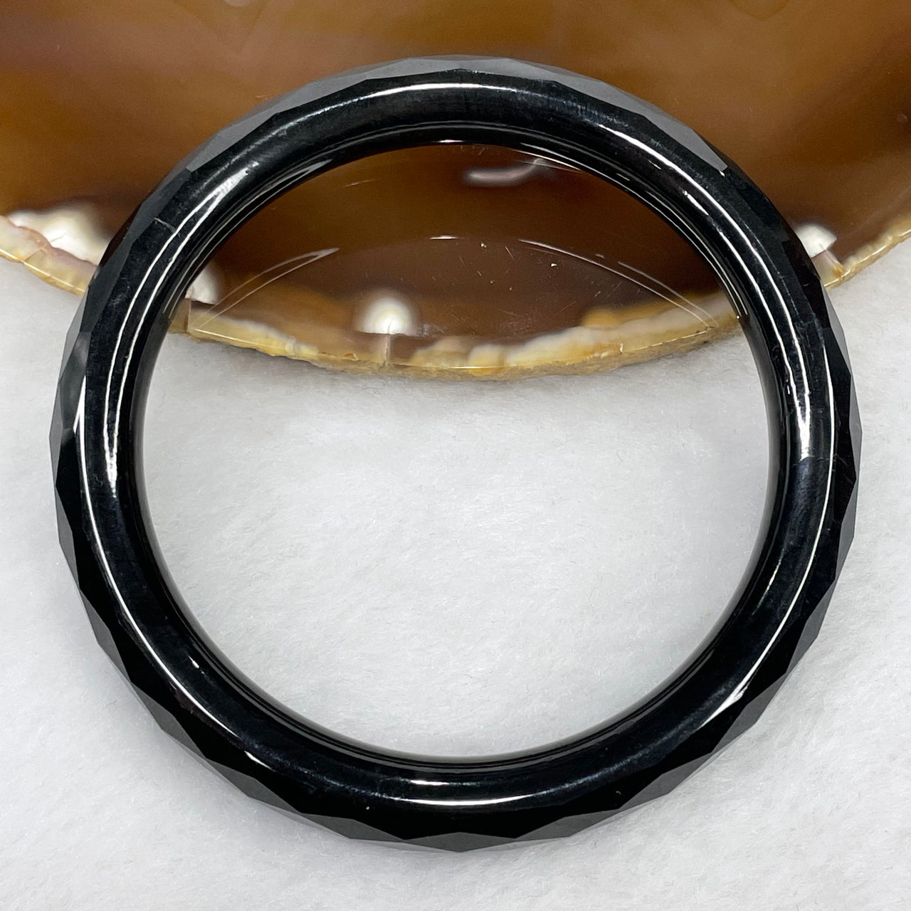 Type A Black Faceted Jadeite Bangle 43.63g inner diameter 59.3mm 9.2 by 8.6mm - Huangs Jadeite and Jewelry Pte Ltd