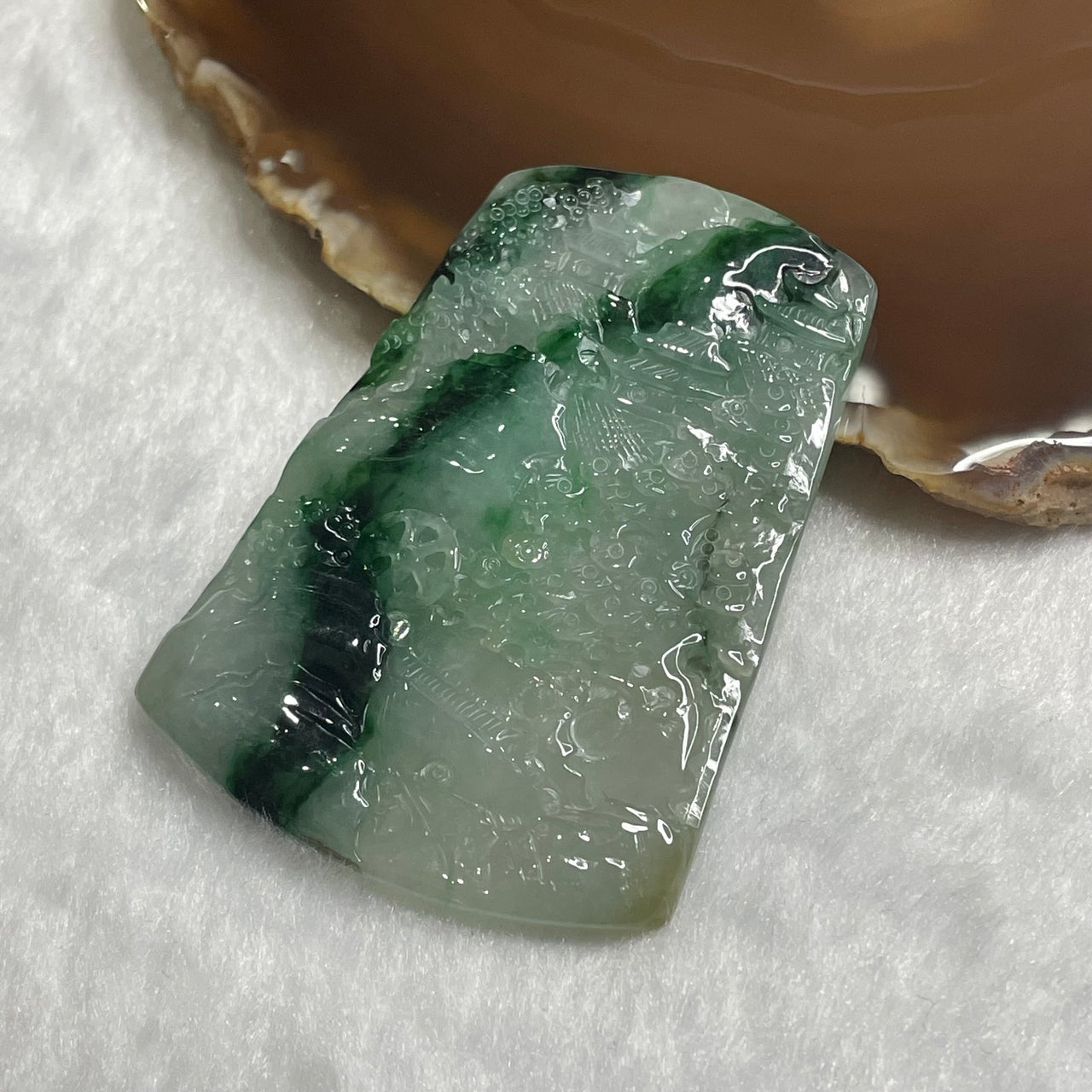 Type A Semi Icy Shan Shui Jade Jadeite Pendant 37.29g 66.7 by 47.2 by 6.1mm - Huangs Jadeite and Jewelry Pte Ltd