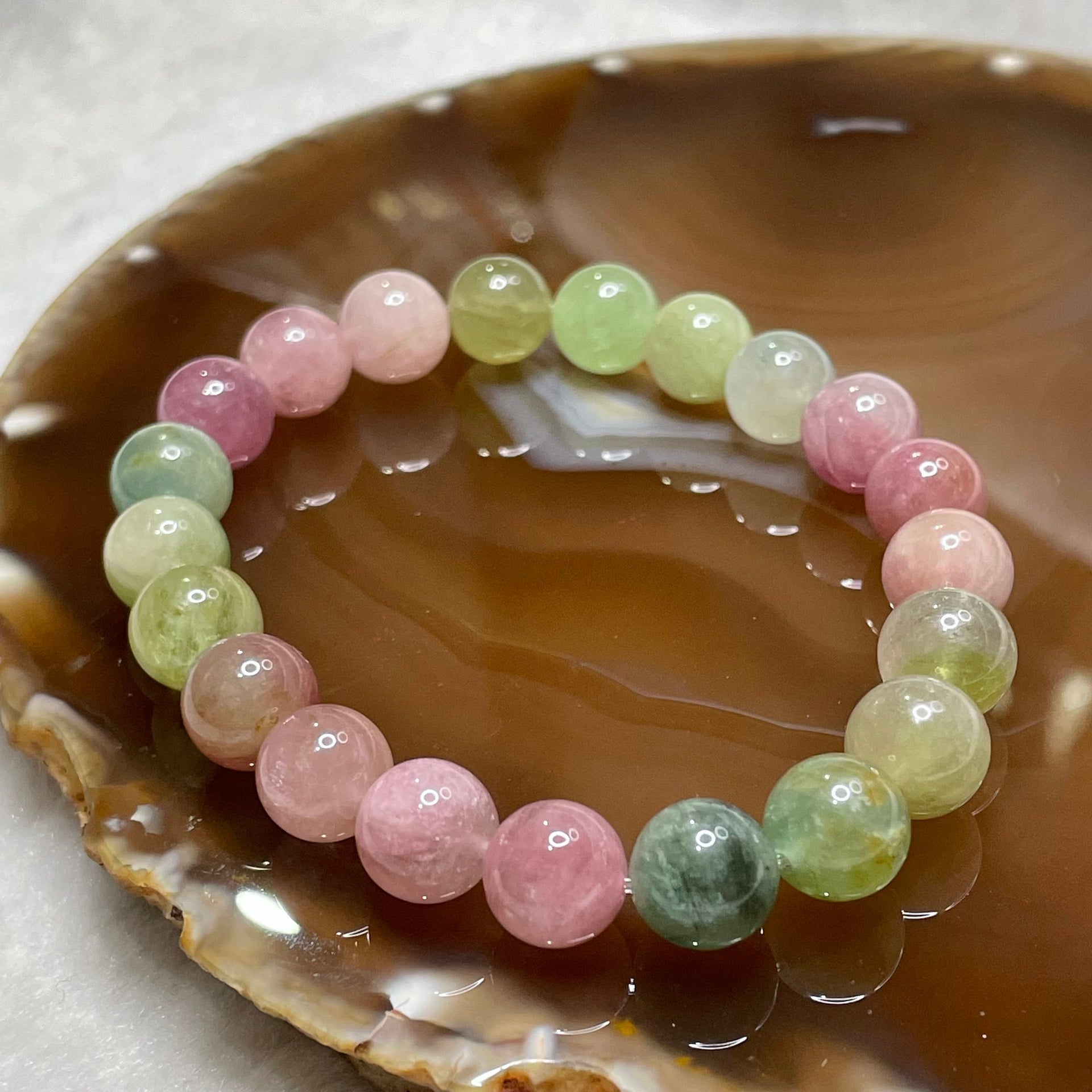 Natural Tourmaline Crystal Bracelet 电气石 28.99g 9.9mm/bead 21 beads - Huangs Jadeite and Jewelry Pte Ltd