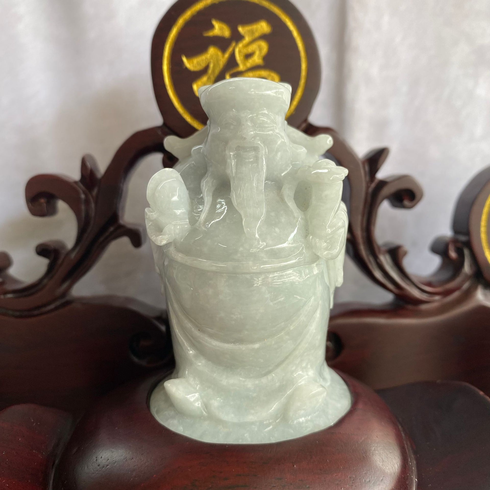 Type A Jade Jadeite Fu Lu Shou Display 625g Dimensions with stand 370 by 300 by 150mm Jade without stand 70 by 50 by 50 each - Huangs Jadeite and Jewelry Pte Ltd