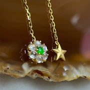 Type A Icy Jade Jadeite Flower, Moon & Star Earrings 18k Yellow Gold 1.91g 38.2 by 7.4 by 4.3mm - Huangs Jadeite and Jewelry Pte Ltd