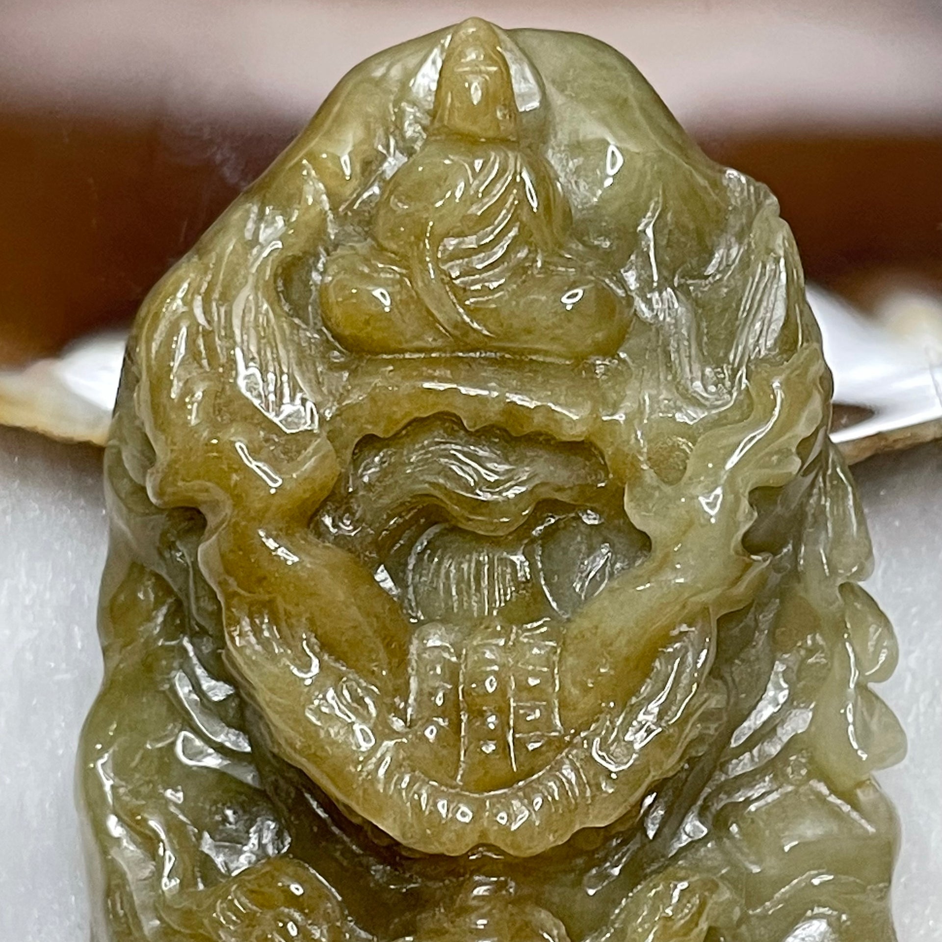 Type A Green & Yellow Jade Jadeite Dragon & Buddha Pendant - 42.4g 62.2 by 37.4 by 12.2mm - Huangs Jadeite and Jewelry Pte Ltd