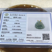 Type A Icy Blueish Green Jade Jadeite Milo Laughing Buddha with 18k Gold Clasp Pendant - 2.64g 20.3 by 21.9 by 3.8mm - Huangs Jadeite and Jewelry Pte Ltd