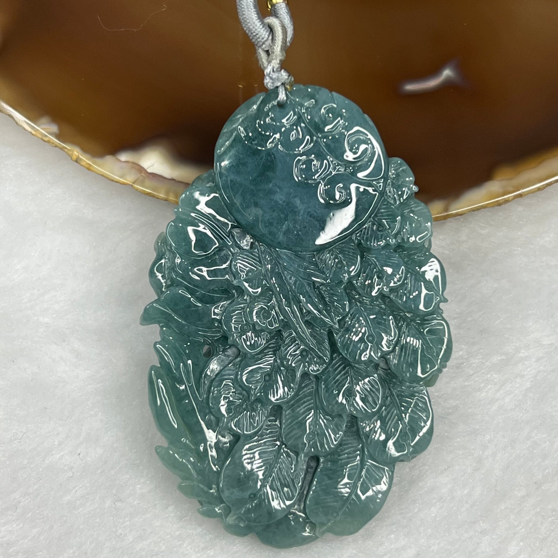 Type A RARE INTENSE Blue Jade Jadeite Phoenix Pendant 51.58g 66.4 by 45.7 by 9.9 mm Inner Diameter 53.4mm - Huangs Jadeite and Jewelry Pte Ltd