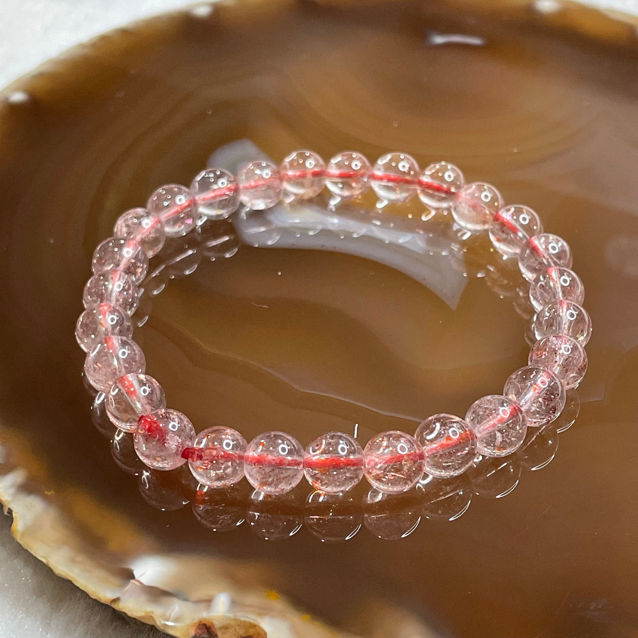 Natural High Quality Strawberry Quartz 13.72g 7.2mm/bead 27 beads - Huangs Jadeite and Jewelry Pte Ltd