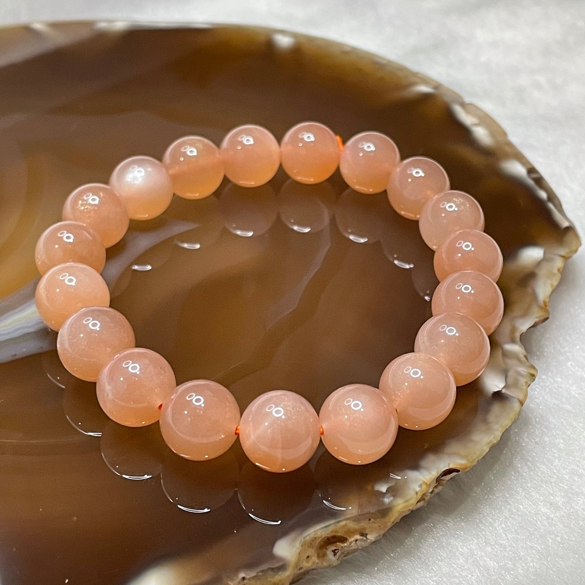 Natural Sunstone Crystal Bracelet 太阳石 29.49g 10.5mm/bead 19 beads - Huangs Jadeite and Jewelry Pte Ltd