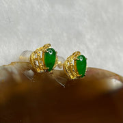 Type A Green Jade Jadeite Crown Earrings 18k Yellow Gold 1.62g 8.3 by 9.2 by 4.8mm - Huangs Jadeite and Jewelry Pte Ltd