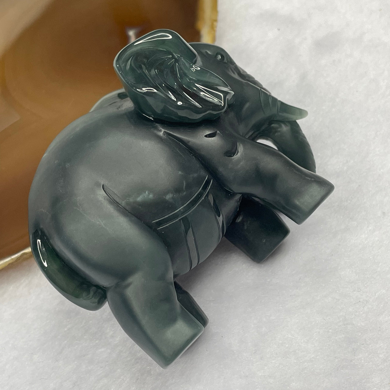 Type A Blueish Green Jade Jadeite Elephant Display - 156.60g 64.6 by 35.1 by 51.8mm - Huangs Jadeite and Jewelry Pte Ltd