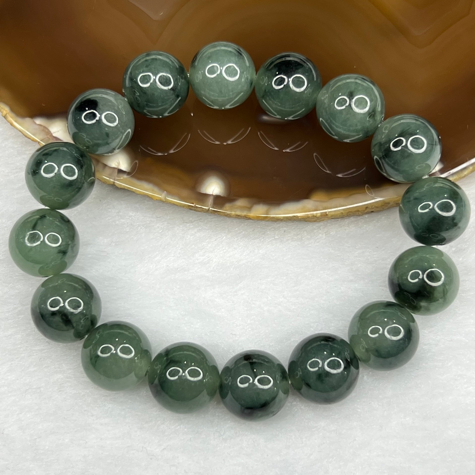 Type A Semi Icy Green Piao Hua Jade Jadeite Bracelet 63.56g 13.2mm/bead 16 beads - Huangs Jadeite and Jewelry Pte Ltd