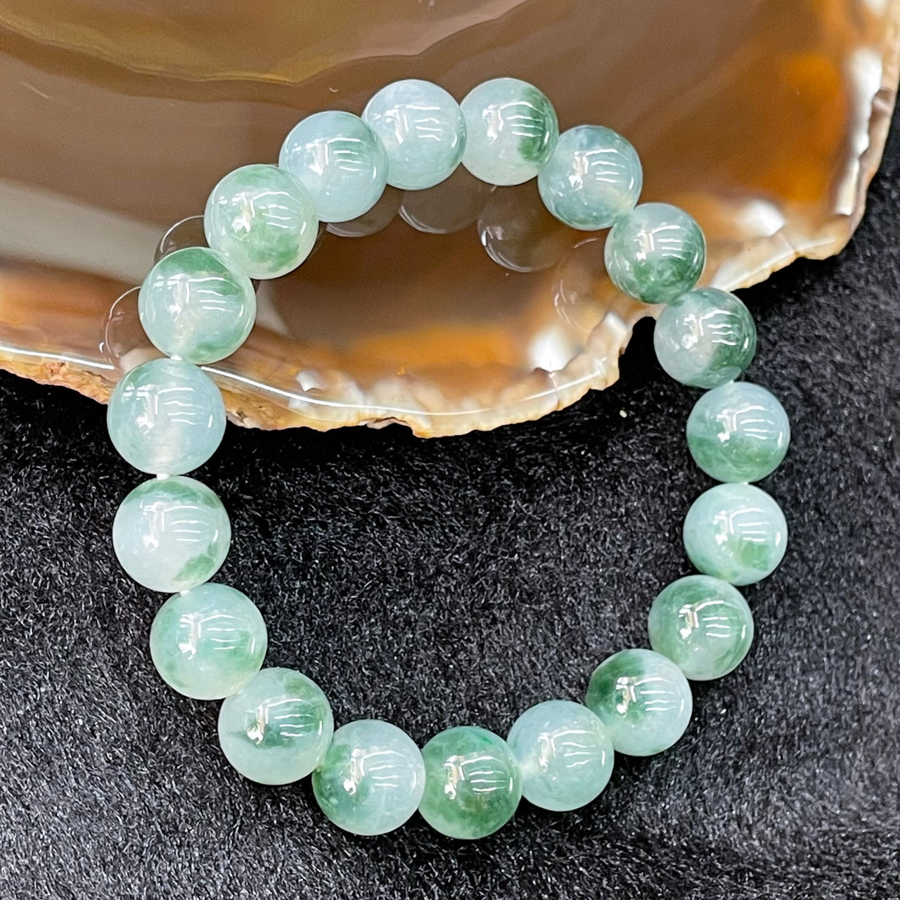 Type A Burmese Jade Jadeite Icy Green Piao Hua Bracelet - 32.26g 9.9mm/bead 19 beads - Huangs Jadeite and Jewelry Pte Ltd