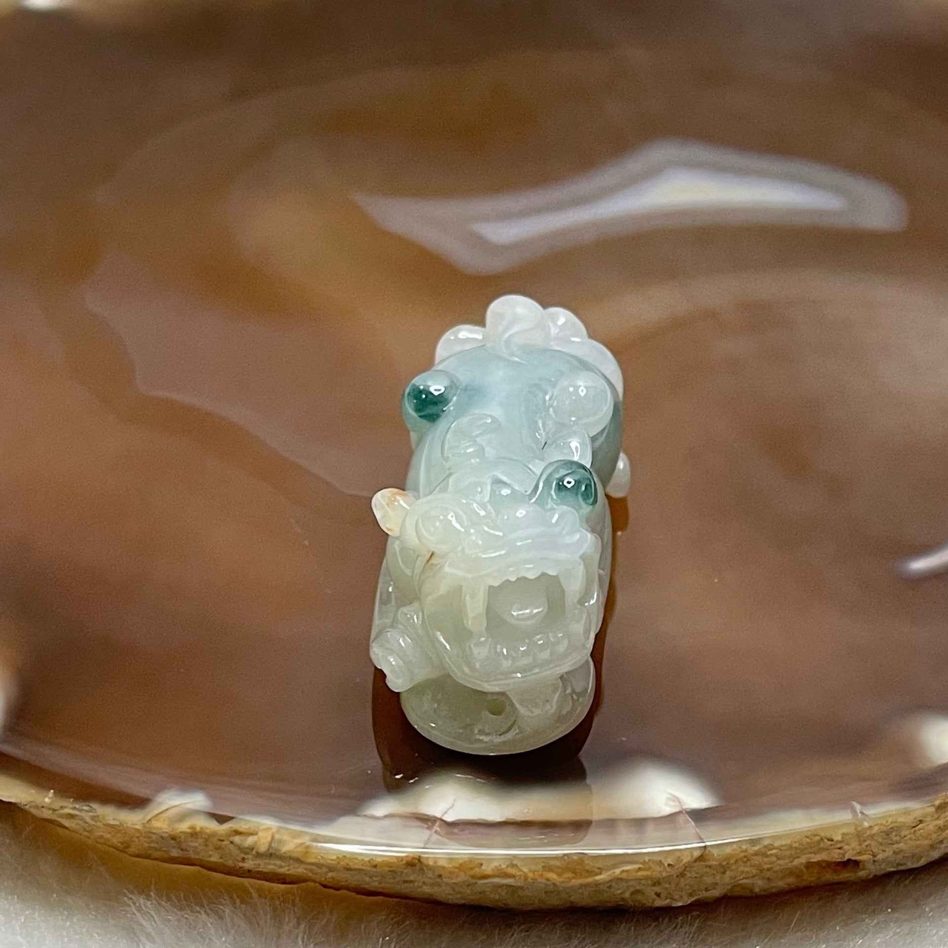 Type A Faint Green Piao Hua with Brownish Red Spots Jade Jadeite Pixiu Charm - 17.3g 37.9 by 16.1 by 18.2mm - Huangs Jadeite and Jewelry Pte Ltd