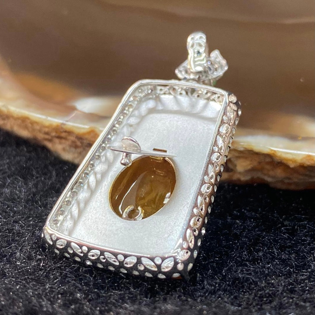 Type A Burmese Icy Yellow Jade Jadeite Scenic Piece Shan Shui 18k gold & diamonds - 6.46g 36.1 by 18.8 by 6.8mm - Huangs Jadeite and Jewelry Pte Ltd